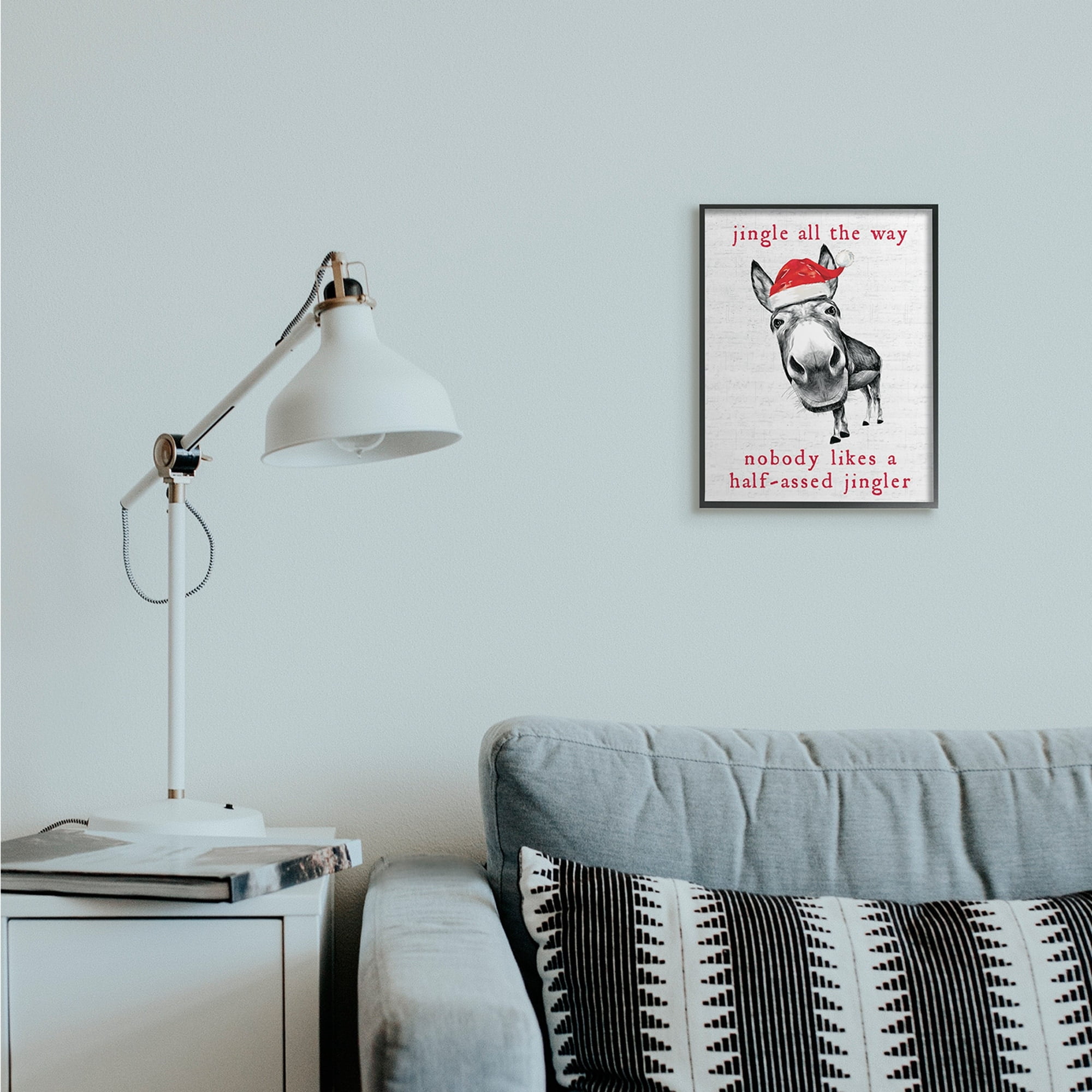 Stupell Industries Jingle All the Way Quote Sassy Christmas Donkey Holiday Painting Black Framed Art Print Wall Art, 16 x 20