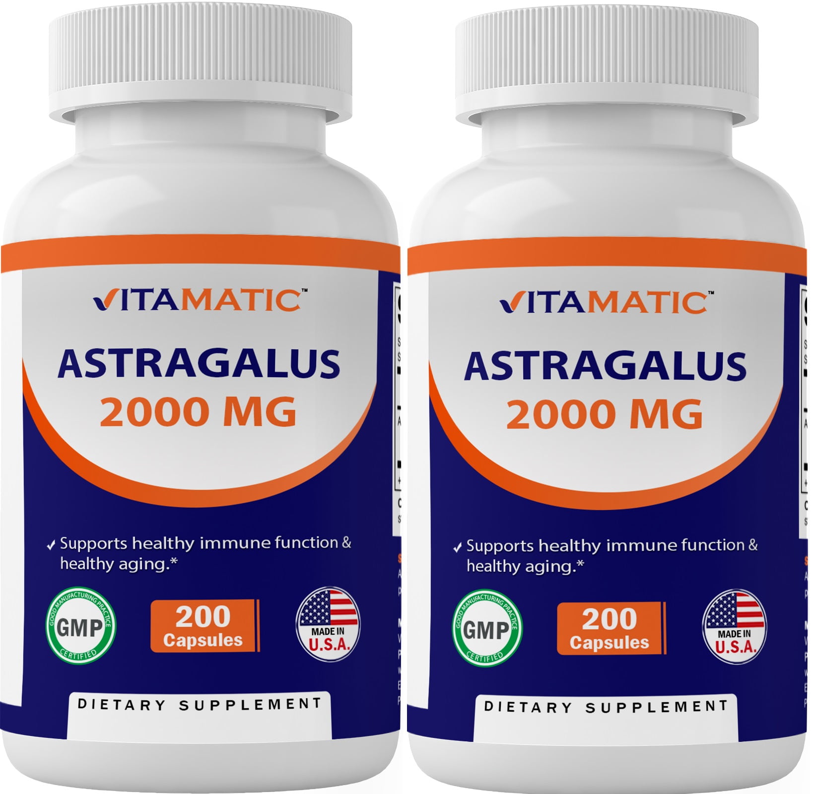 2 Pack Vitamatic Astragalus 2000 mg 200 Capsules (Double dose compare