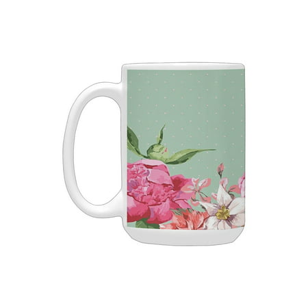 

Shabby Chic Design with Roses Leaves Buds Flowers Image Frame Romantic Love Artwork Print Multicolor Ceramic Mug (15 OZ) (Made In USA)