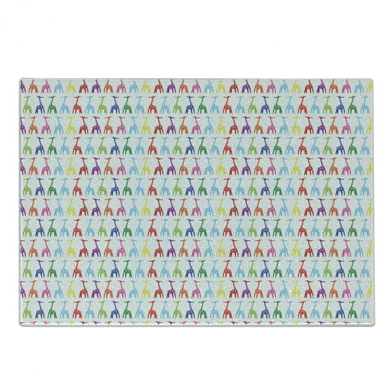 Giraffe Cutting Board, Abstract Dotted Animal Bodies with Long and Wavy Necks Fauna Inspired Art, Decorative Tempered Glass Cutting and Serving Board, Small Size, Multicolor, by Ambesonne
