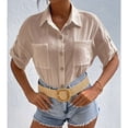 thumbnail image 4 of Blusa de color albaricoque de media manga, corte holgado con bolsillos, top de moda informal para mujer, talla L Summer Chic, 4 of 7