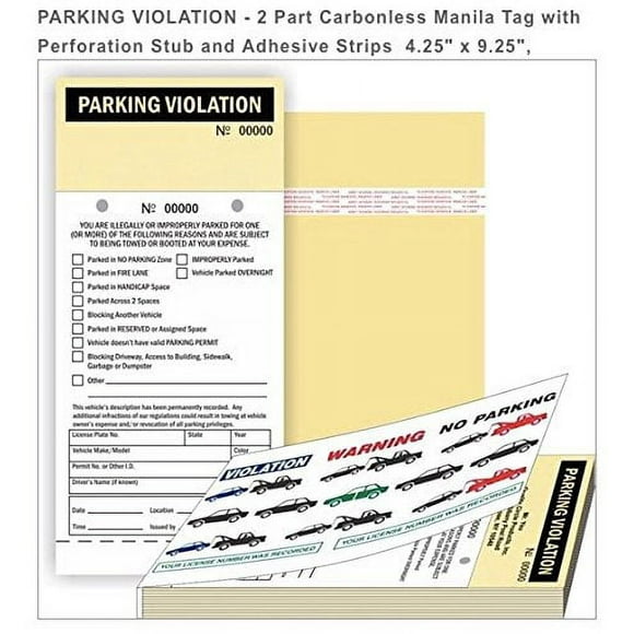 Violation de Stationnement - 2 Pcs Étiquette Manille Sans Carbone avec Perforation et Bandes Adhésives 4.25 Pouces x 9.25 Pouces, 50/Book