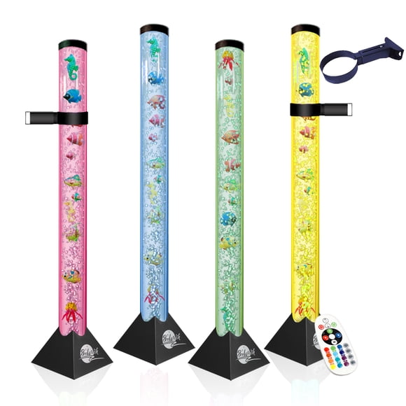 Brewish 4FT Bubble Tube Lamp with Replaceable Pump | 16 LED Color Changing Fake Aquarium Night Light with Remote & 12 Fish, No-Glue Design, Home Decor, Ideal Gifts, Sensory Lights for Autism & ADHD