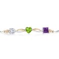 thumbnail image 2 of Gem Stone King 925 Silver and 10K Yellow Gold Green Peridot Purple Amethyst and Lab Grown Diamond Tennis Bracelet for Women By Keren Hanan (1.92 cttw, Adjustable up To 9 inch), 2 of 4