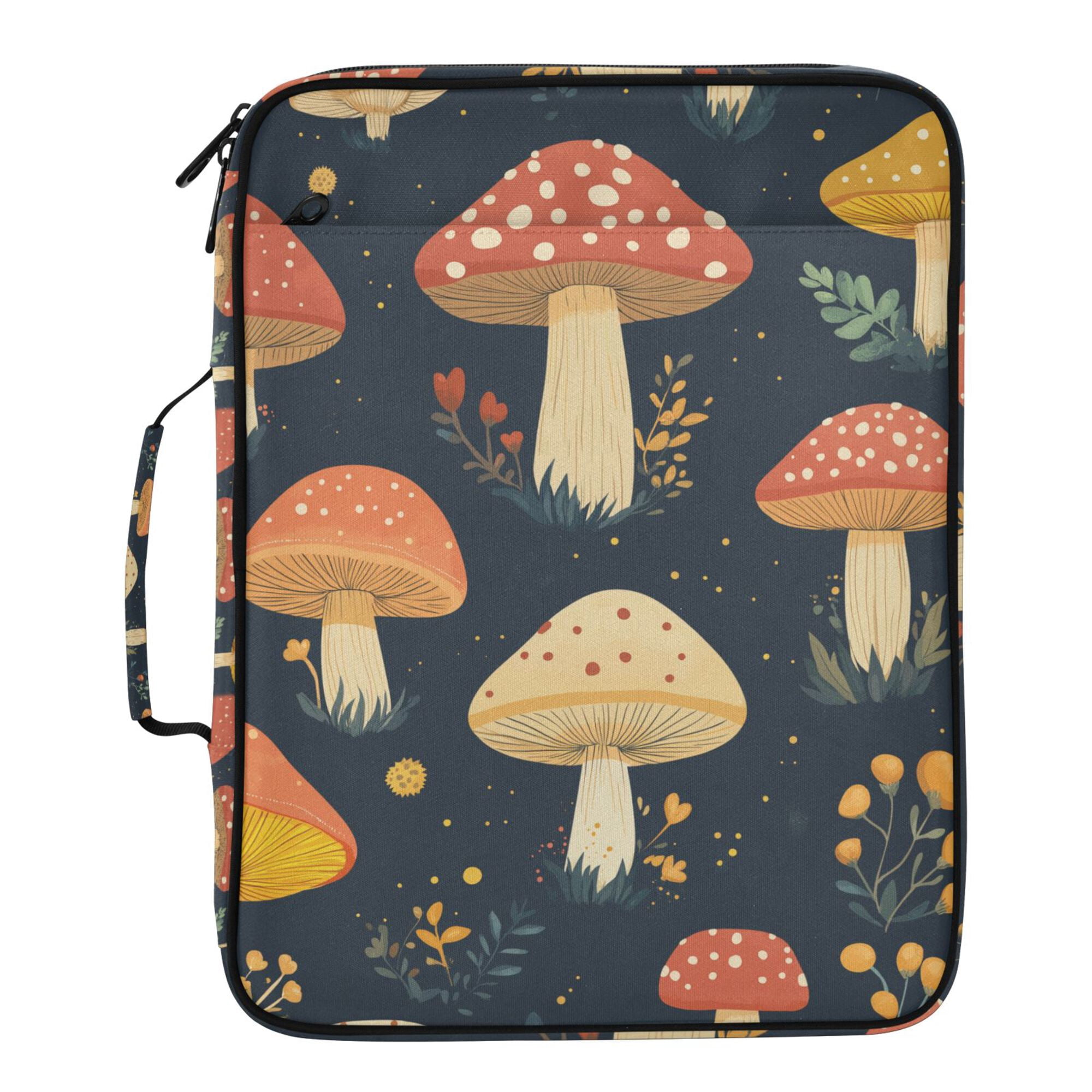 FORMRS Accordion File Folder A4 Size 7-Pocket Expanding Document Organizer Bag with 3 Ring Binder, Black Mushroom Pattern