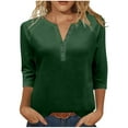 thumbnail image 2 of Kilaqueen Loose Fitness Shirts for Women Casual Henley V Neck 3/4 Sleeve Tunic Blouses Plus Size Pullover Tops Lightweight Solid Color Basic Shirt, 2 of 9