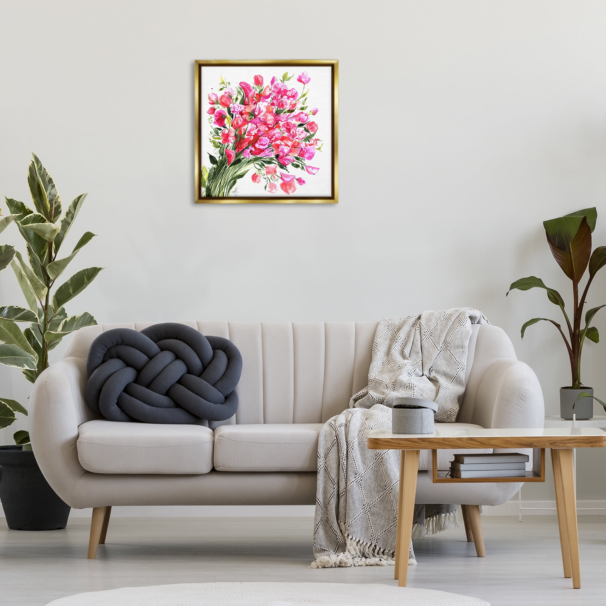 Stupell Industries Sweet Pea Bouquet Botanical & Floral Painting Gold Floater Framed Art Print Wall Art, 25 x 25