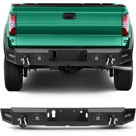 SCITOO Rear Bumper Replacement for 2015-2017 for Ford for F-150 with D-ring With LED LIghts Texture Black