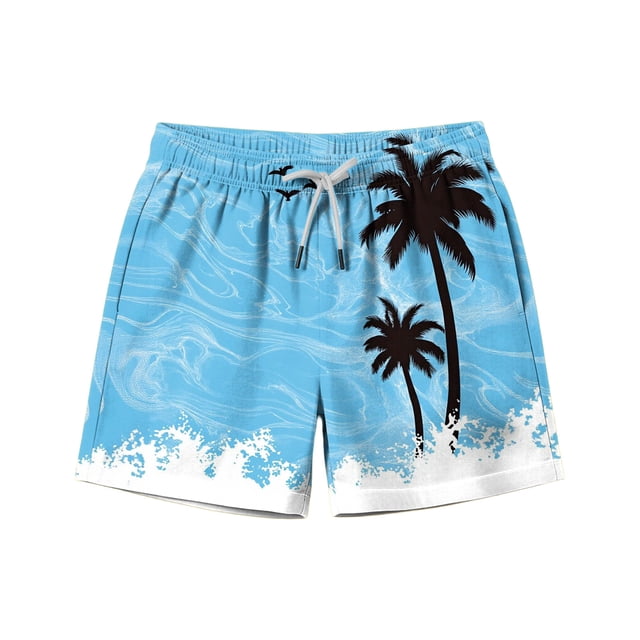 Zpanxa Kids Shorts Polyester Spandex Print Pattern with Drawstring Elastic Waistband Casual Swim Trunks 8-9 Years