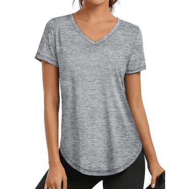 Rosvigor Womens Workout Tops V Neck Tee Shirts Quick Dry Athletic Shirts Women Loose Gym Running Tops