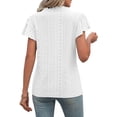 thumbnail image 4 of Spencer Women Tops Summer Dressy V Neck Ruffle Short Sleeve Shirts Casual Flowy Eyelet Blouses "White,XL", 4 of 10