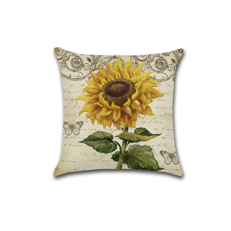 Set of 4 Pillow Covers 18x18, Country Sunflowers Farmhouse Cotton