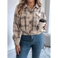 thumbnail image 5 of Women'S Long Sleeve Cropped Flannel Plaid Shacket Button Down Plaid Crop Short Jacket Coat Color S, 5 of 10