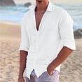 thumbnail image 2 of IROINNID Deals Button Up Shirts for Men Solid Turn-down Collar Pocket Button Long Sleeve Shirt Blouse,White, 2 of 8