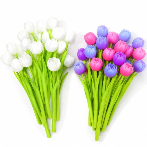 60Pcs Color Changing Tulip Gel Ink Pens, 0.38mm Black Ink Ballpoint Pens, Flexible Flower Design Writing Pens Bulk Set for Desk Decor, Party Favors, Home Office