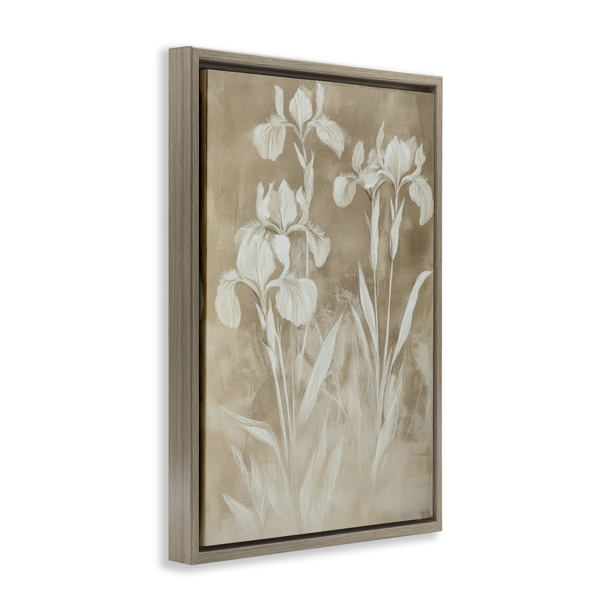 Stupell Industries Neutral Iris Botanical Study Brown Framed Floater Canvas Wall Art, design by Petal Prints Design