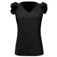 thumbnail image 4 of WAYUTE Women's Tank Tops Casual V Neck Flutter Sleeveless Solid Color Formal Blouse Summer Cropped Tank Top with Ruffle Hem, 4 of 5
