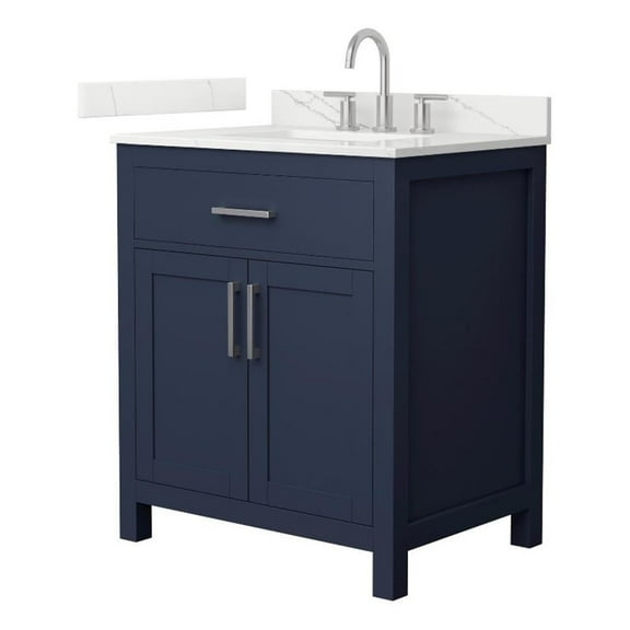 Beckett 30" Dark Blue Single Vanity & Giotto Quartz Top (3-Hole) & Nickel Trim