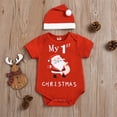 thumbnail image 2 of Mercatoo My First Christmas Baby Girl Boy Christmas Outfit Newborn Short Sleeve Romper Letter Print Bodysuit+Xmas Hat Clothes, 2 of 6