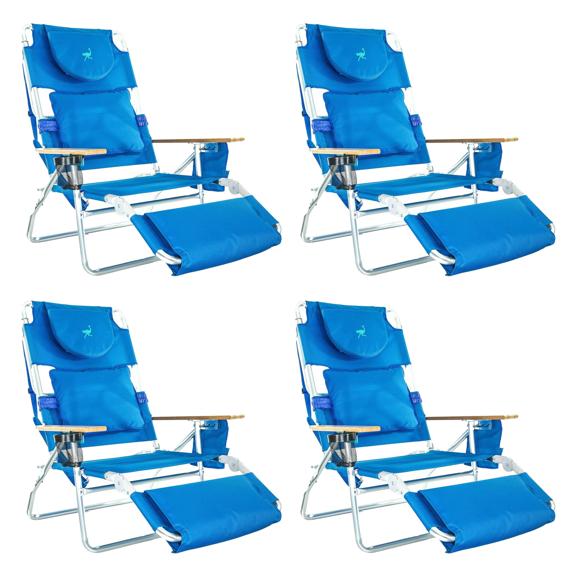 Ostrich Beach Chair Outdoor Tanning Patio 3 in 1 Lounge Folding Padded Blue New 