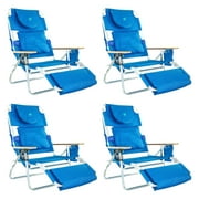 Ostrich Deluxe Padded 3-N-1 Outdoor Lounge Reclining Beach Chair, Blue (4 Pack)