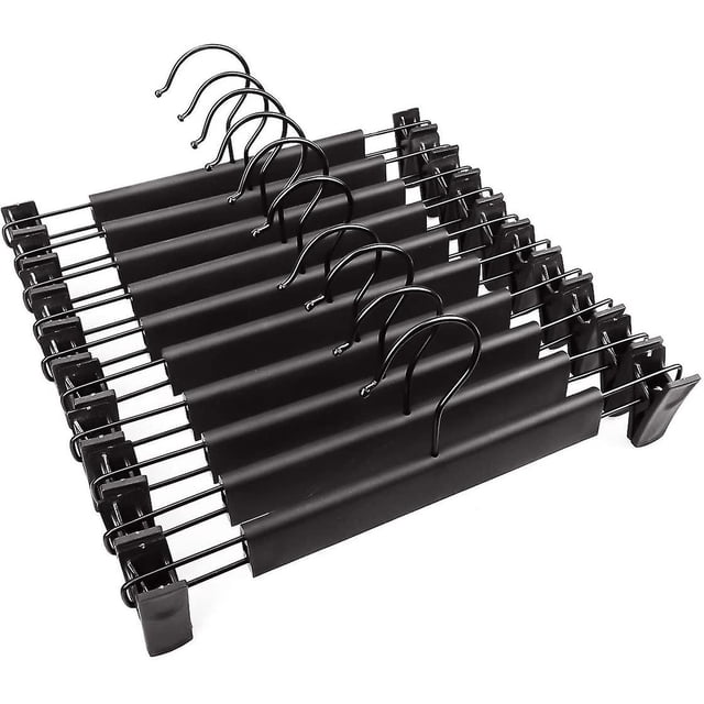 Paquete de 10 perchas premium con fuertes clips ajustables antideslizantes, acabado cromado pulido a prueba de óxido, gancho giratorio de 360 grados para colgar faldas, jeans, metal