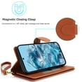 thumbnail image 2 of Premium PU Leather Wallet Case for iPhone 16e, Classic with Card Slots Magnetic Closure RFID Protection Wrist Strap Kickstand Shockproof Flip Case Cover for iPhone 16e, Brown, 2 of 3
