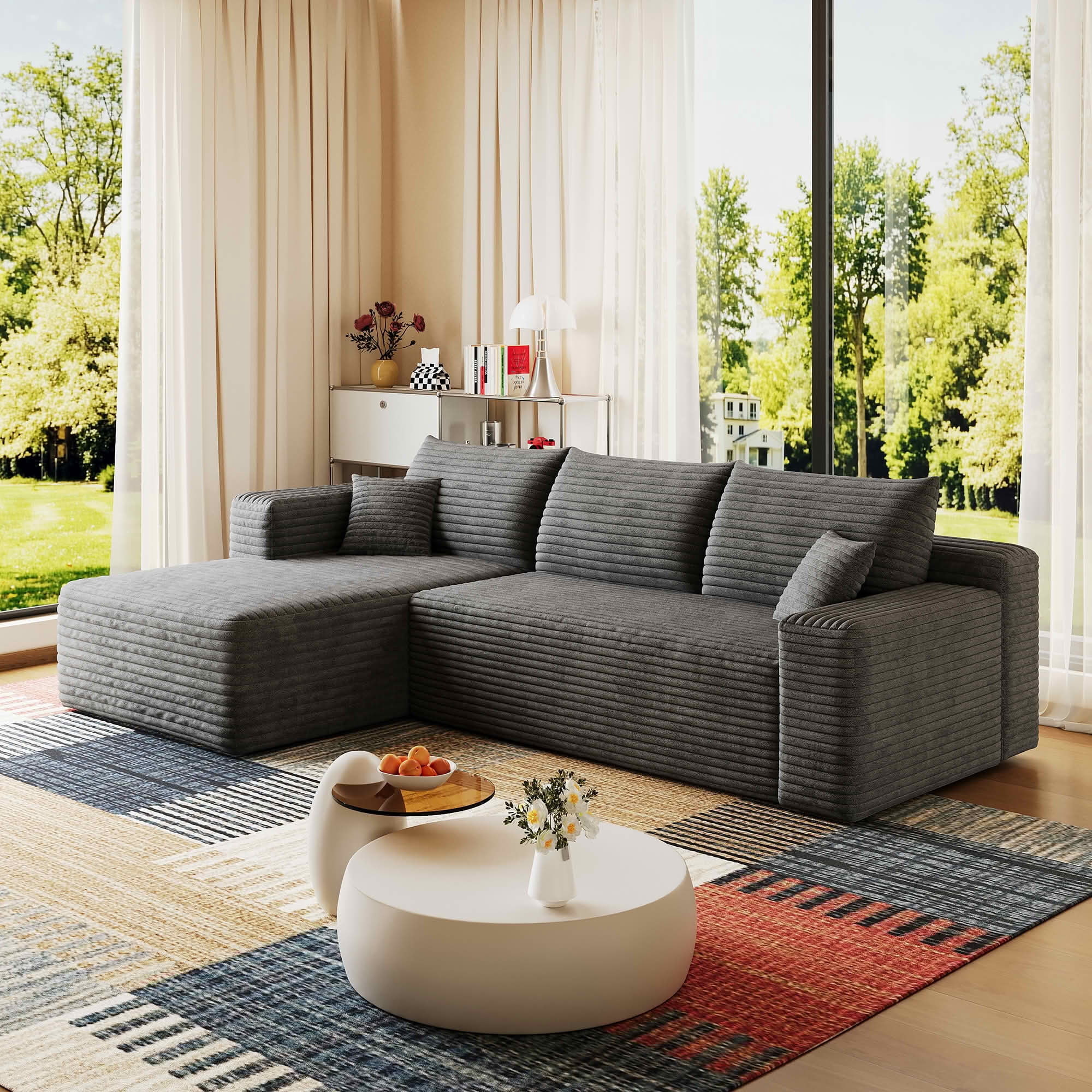 MAYEERTY 95 Inch Cloud U Shaped Sectional Sofa, Plush Corduroy Deep Seat Corner Couch, No Assembly Modern Minimalist Sofa for Living Room Apartment