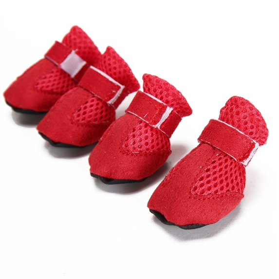 Breathable Summer Dog Shoes for Small Dogs, Mesh Boots for Hot Pavement, Non Slip Reflective Paw Protectors for Cats Puppy(L,Red)