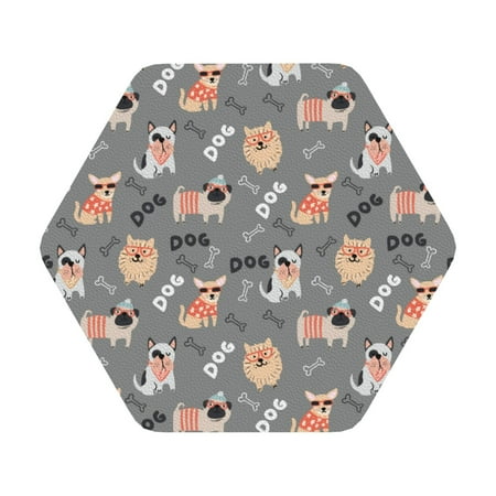 

Pofeuu Bulldog Print Leather Coasters Set of 6 Round Cups Mugs Mat Pad for Home Kitchen Heat Resistant Drink Coasters Hexagon