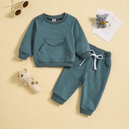 

Hbdhejl Outfit Set For Boys Girls Toddler Long Sleeve Solid Color Tops Pants Child Kids 2Pcs Set Outfits Kids Clothes 6-12 Months