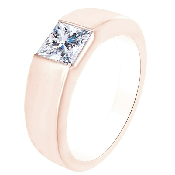 AFFY White Cubic Zirconia Princess Solitaire Engagement Band Ring 14k Rose Gold Over Sterling Silver 0.15 Cttw