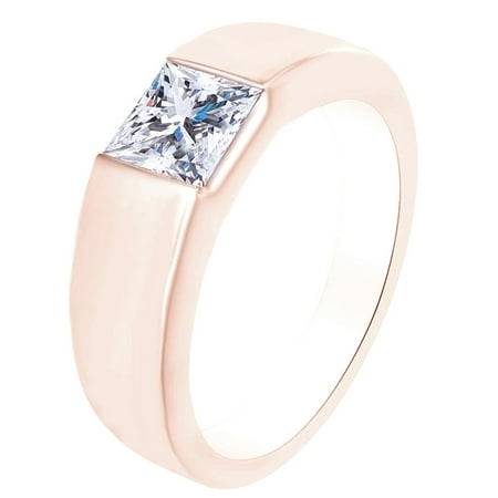 AFFY White Cubic Zirconia Princess Solitaire Engagement Band Ring 14k Rose Gold Over Sterling Silver 0.15 Cttw