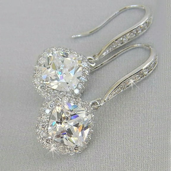 Anvazise Cubic Zirconia Hanging Drop Dangle Ear Hook Earring Party Jewelry Accessory Gift Silver