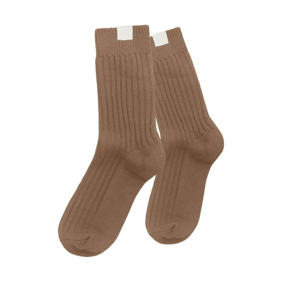UJNDER Women's Knit Stockings Solid Color Textile Label Stackable Crew Socks Coffee