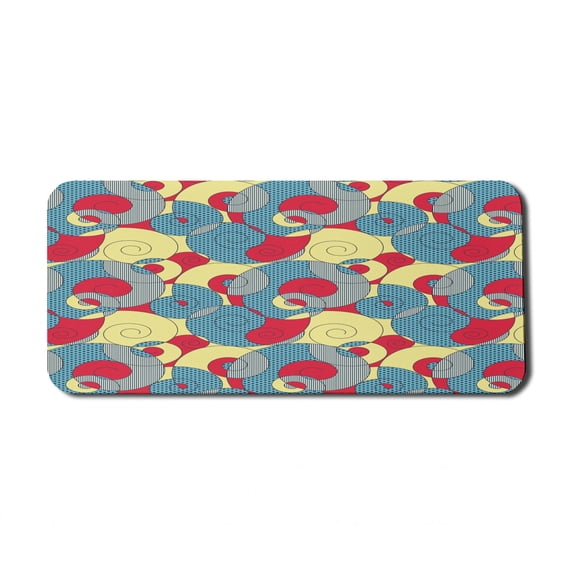 Abstract Computer Mouse Pad, Rhythmic Modern Spiral Mollusk Formed Shapes with Dotted Striped Illustration, Rectangle Non-Slip Rubber Mousepad X-Large, 35" x 15" Gaming Size, Multicolor, by Ambesonne