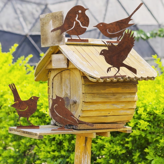 OUNONA 5Pcs Metal Birds Outdoor Garden Fence Decorations with