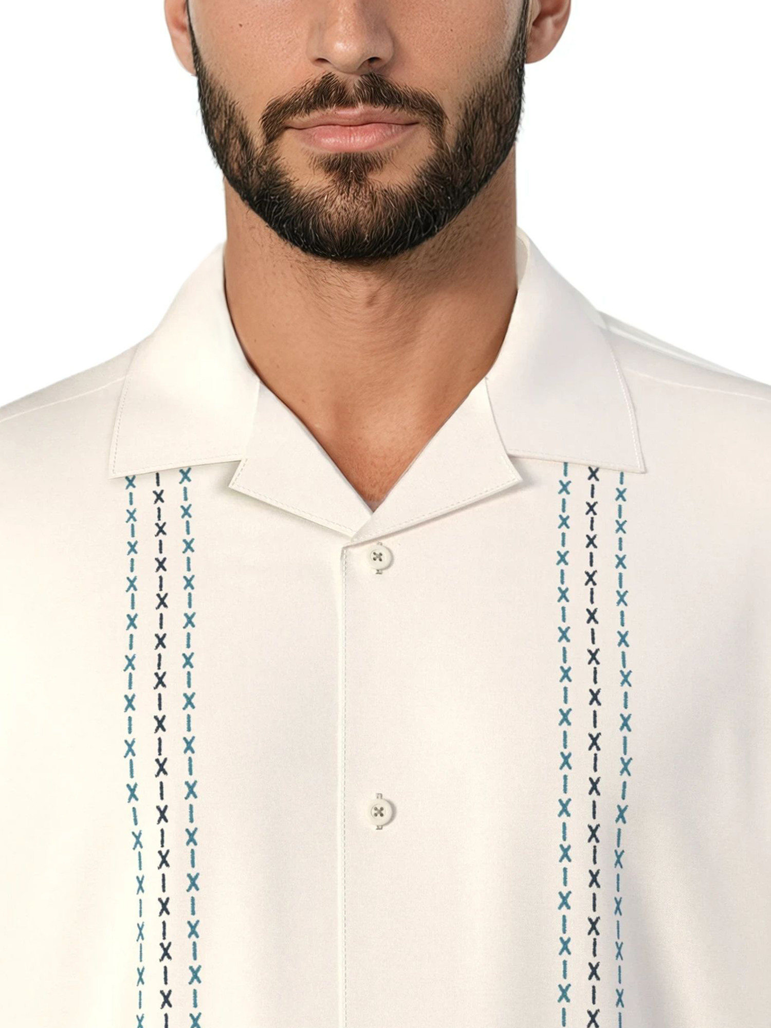 Havanera Men's and Big Men's Embroidered Panels Short Sleeve Linen Cotton Button-Down Shirt, Sizes S-5XL