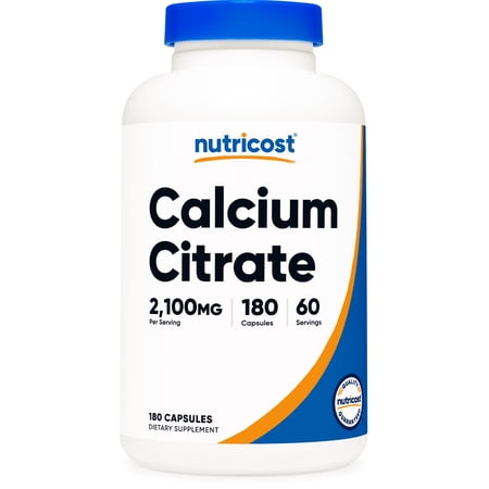 Nutricost Calcium Citrate (2,100mg) 180 Vegan Capsules - GMO-Free, Gluten-Free, 60 Servings