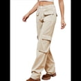 thumbnail image 3 of Pantalones Cargo de Cintura Alta para Mujer, Pantalones Casuales de Pierna con 6 Bolsillos. Caqui Superficial XL, 3 of 9