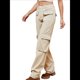 thumbnail image 3 of Pantalones Cargo de Cintura Alta para Mujer, Pantalones Casuales de Pierna con 6 Bolsillos. Caqui Superficial L, 3 of 9