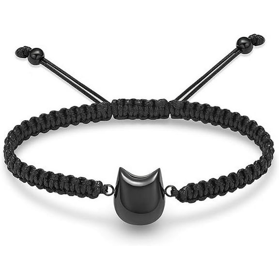 Cute Cat Cremation Bracelet for Ashes Stainless Steel Urn Pendant Pet Keepsake Adjustable Braided Rope Bangle Jewelry Memorial Gift