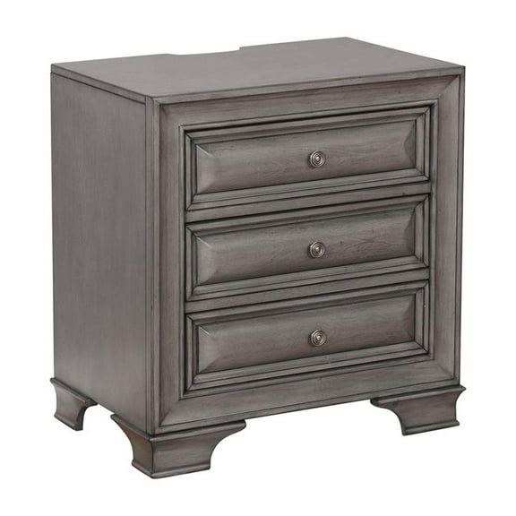 Bowery Hill 3-Drawer Transitional Solid Wood Nightstand in Gray