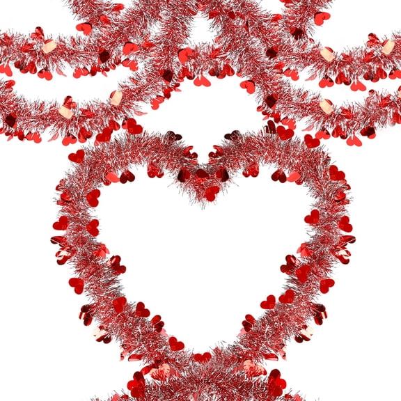 10Ft Red Valentine's Day Tinsel Garland, Shiny Hanging Decor for Wedding Engagement Anniversary Party Supplies