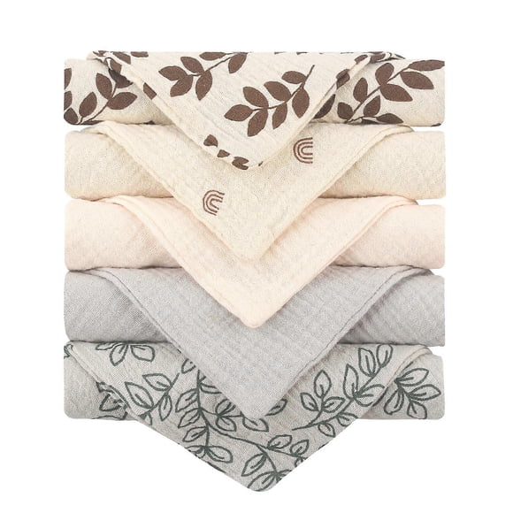 Baby Face-Towel Soft Burp Cloth Breathable Toddler Wash Cloth Square Towel Drooling Bib Facecloth with Hanging-Hook 5PCS