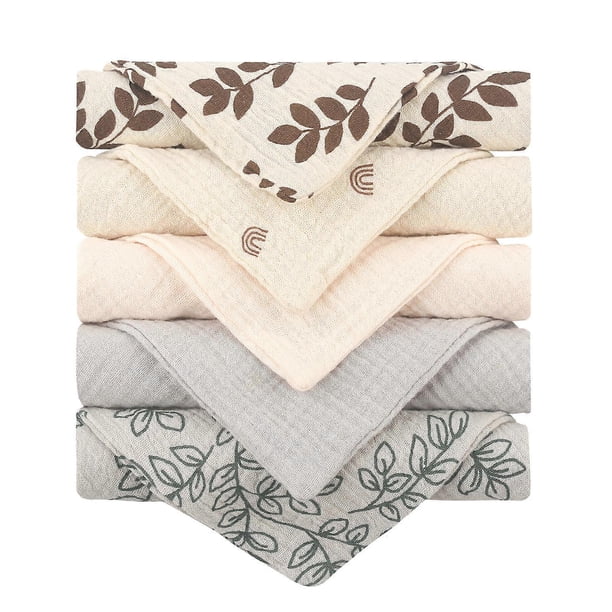 Baby Face-Towel Soft Burp Cloth Breathable Toddler Wash Cloth Square Towel Drooling Bib Facecloth with Hanging-Hook 5PCS