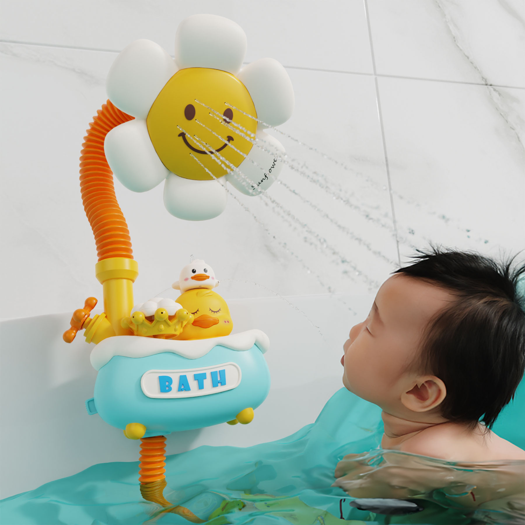 Capkytoy Baby Bath Shower Toys, Sunflower Bathtub Spray Water Pump with