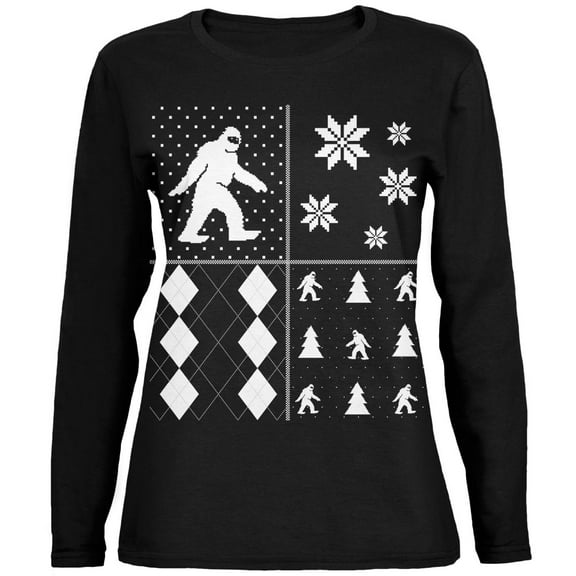 Old Glory Womens Sasquatch Festive Blocks Ugly XMAS Sweater Long Sleeve T Shirt