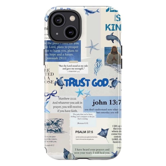 Blue Ocean Christian Phone Case, Sea Life Bible Verse Trust God Cover for iPhone 17 16 15 14 13 12 11 Plus Pro Max Mini