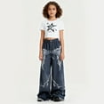 thumbnail image 2 of Ruiwill Girl Outfit Set Star Print Two Piece Outfit Fashionable Fitted Tee With Distressed Denim Long Pants Casual Streetwear For Teen Long Sleeve Crew Neck Girl Clothes Size 9-10 Years, 2 of 8